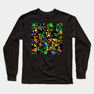 Primary Color Neo Geo Shapes in Black Green Yellow Blue Red Long Sleeve T-Shirt